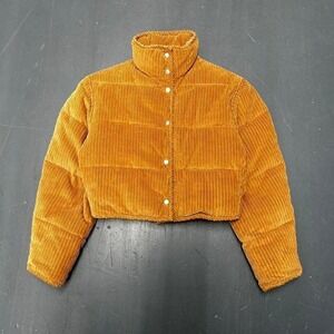 Women's Urban Outfitters light brown corduroy cropped style down puffer jacket